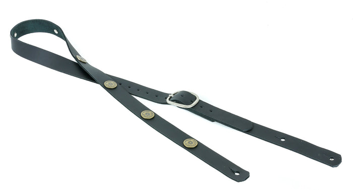 1 1/4" Wide Shotgun Shell Black Cowhide Leather Buckle Guitar Strap