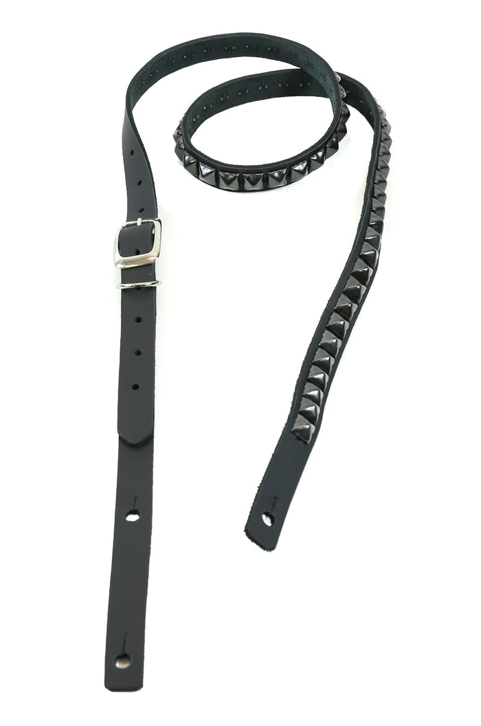 3/4" Wide 1/2" Gunmetal Pyramid Stud Black Cowhide Leather Buckle Guitar Strap