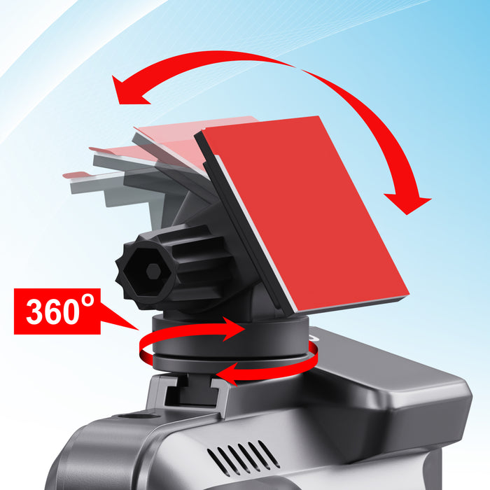 Dash cam mount demonstrating 360-degree rotation with swivel ball head