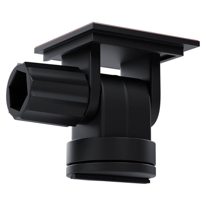 Black dash cam sticky mount with angled swivel head and circular base