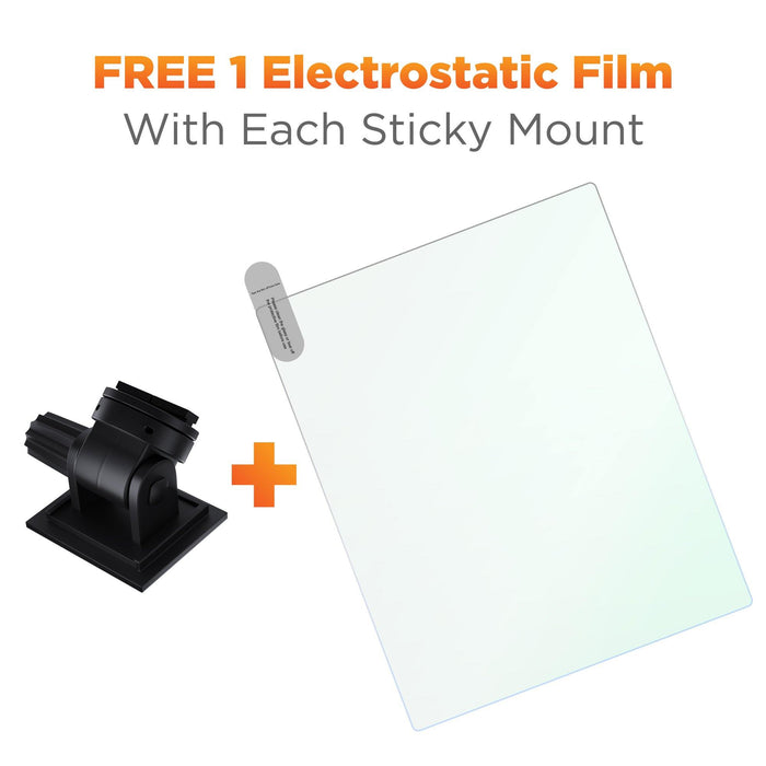 Electrostatic mounting film sheet with included dash cam sticky mount base