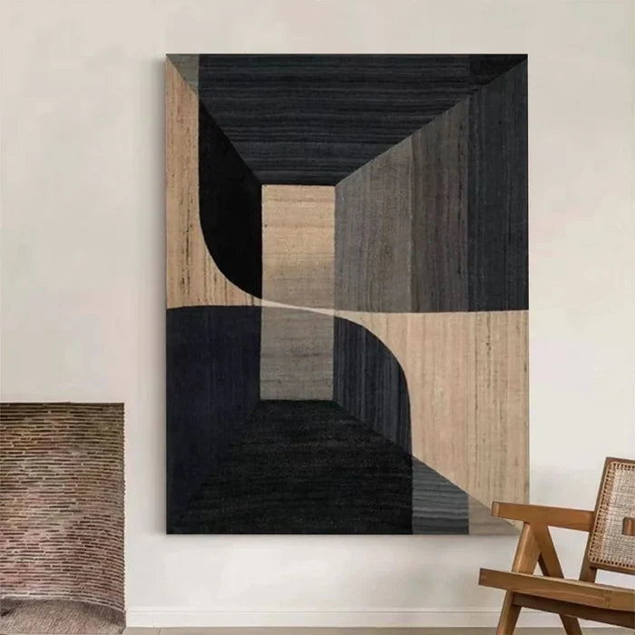 Wabi Sabi Wall Art Black Beige Abstract Painting on Canvas Original by Artist