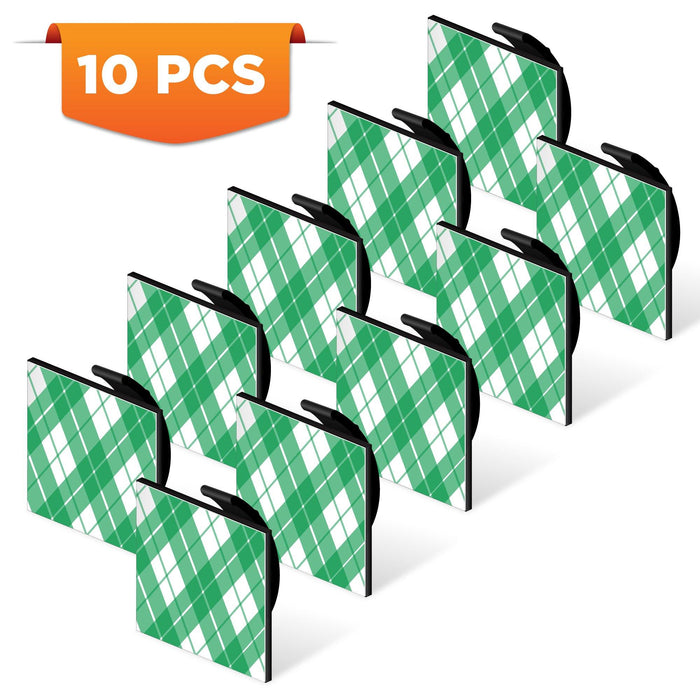 10-pack adhesive cable clips, black clamps with green patterned backing labels