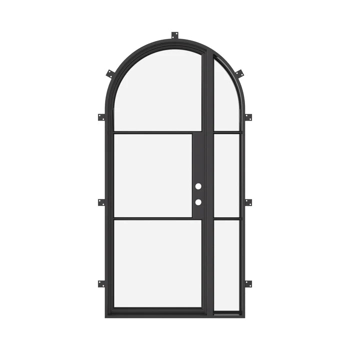 Air 4 single full arch steel door with left sidelight, NFRC-Rated galvanized metal