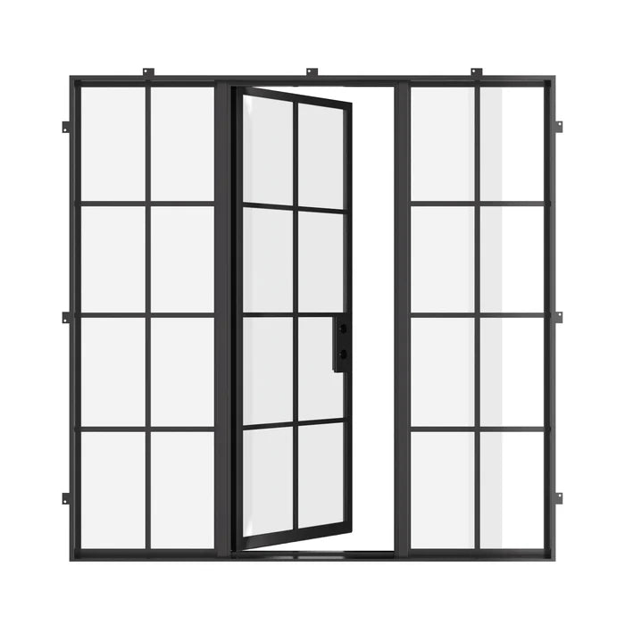 Architectural single flat front door with dual sidelites
