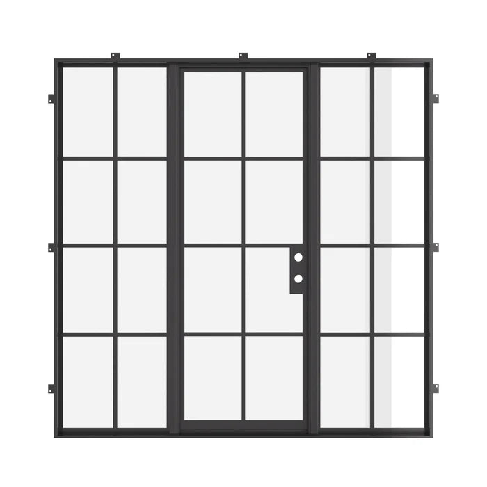 Premium single flat steel entry door with sidelights