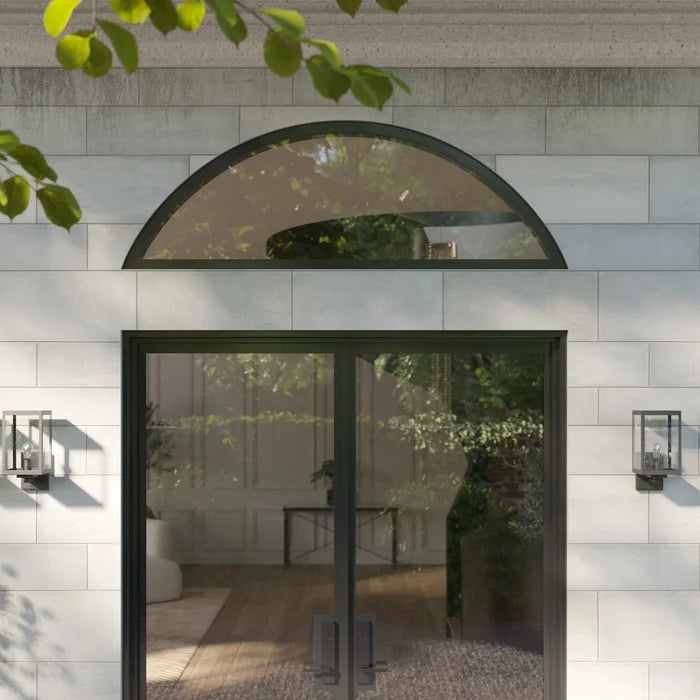 Air steel full arch transom window with curved steel frame design
