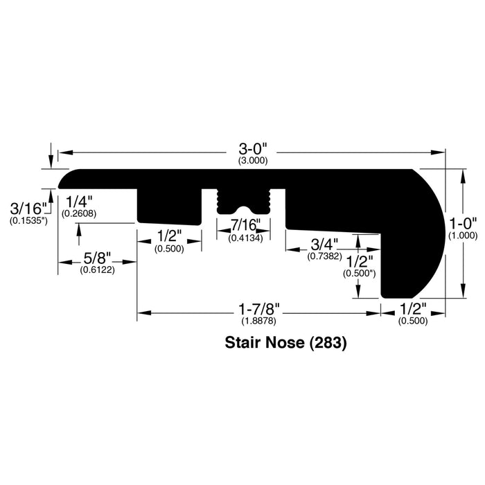 Allure Burnt Butter Walnut Overlap Rounded Stair Nose profile and dimensions
