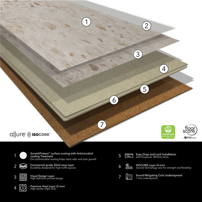 Allure Casava Concrete Terrazzo Look 22mil Rigid Core Luxury Vinyl Tile Flooring