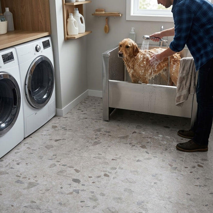 Allure Galaway Grey Concrete Terrazzo Look 22mil Rigid Core Luxury Vinyl Tile Flooring