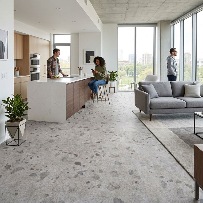 Allure Galaway Grey Concrete Terrazzo Look 22mil Rigid Core Luxury Vinyl Tile Flooring