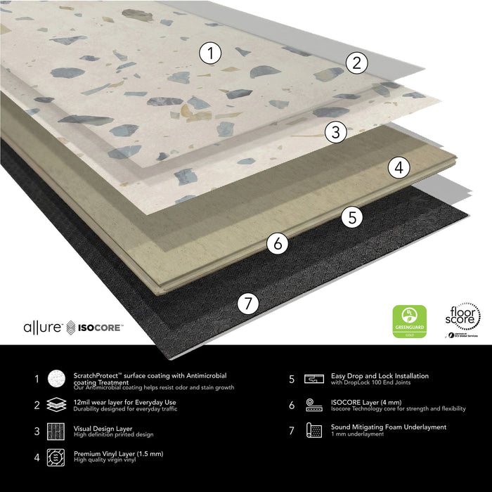 Allure Ultima Parfait Terrazzo Look 12mil Rigid Core Luxury Vinyl Tile Flooring