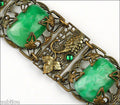 Antique Art Nouveau Czech Grape Green Peking Glass Cabochon Bracelet Victorian