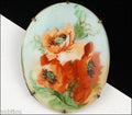 Antique Porcelain Art Nouveau Hand Painted Floral Red Poppy Flower Brooch Pin