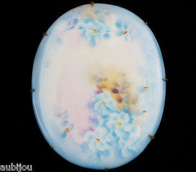 Antique Porcelain Hand Painted Floral Light Blue Forget Me Not Flower Brooch Pin