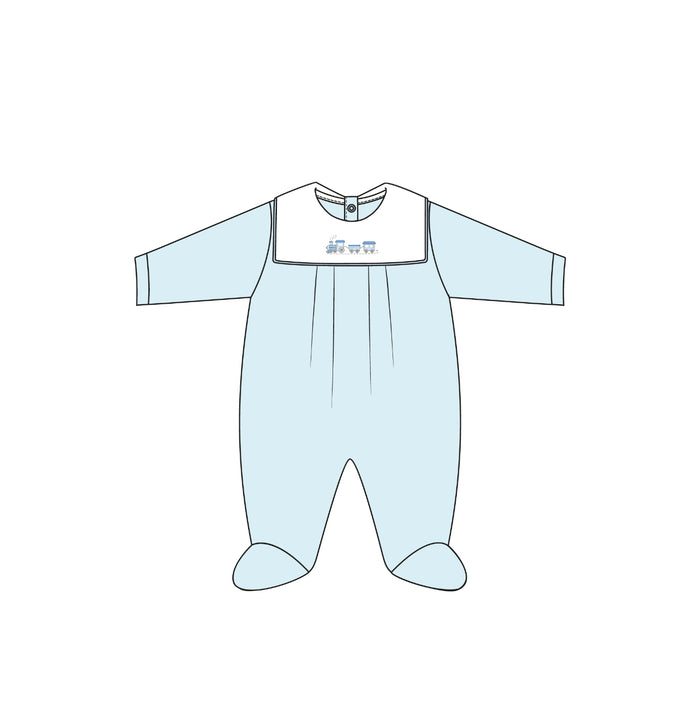 Baby Train Collard Footie in Blue