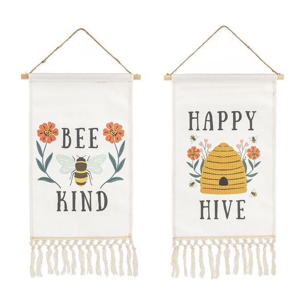 Bee & Floral Wall Hanging with Fringe