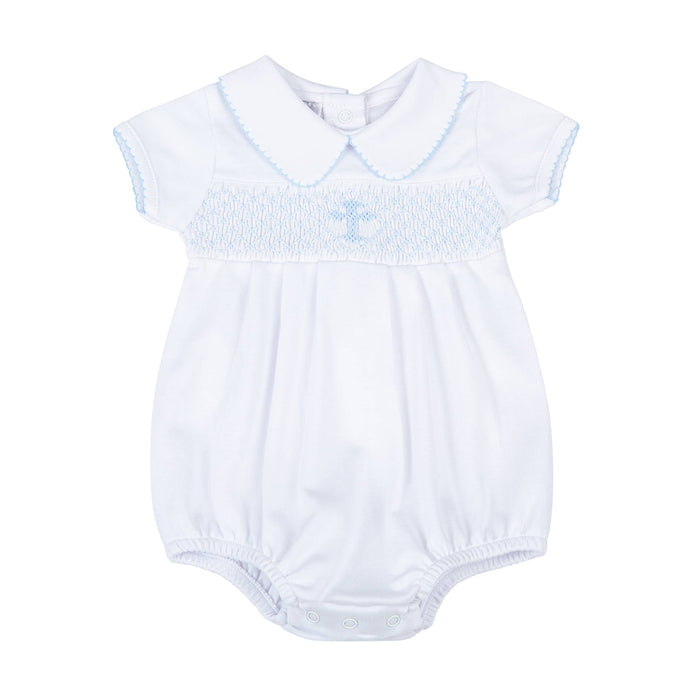 Blessed Smocked Collared S/S Bubble - Blue: Blue / NB
