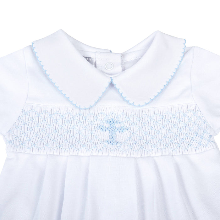Blessed Smocked Collared S/S Bubble - Blue: Blue / NB