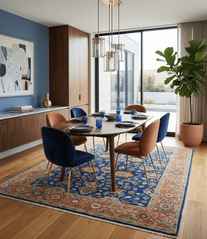 Blue and Rust Turkish Design Traditional Serapi Hand Knotted Wool Area Rug - The Rug Decor