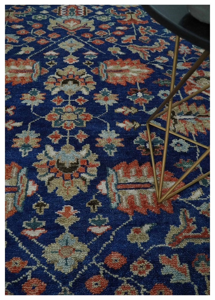 Blue and Rust Turkish Design Traditional Serapi Hand Knotted Wool Area Rug - The Rug Decor