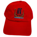 Blue/Red Viking ship on red baseball cap