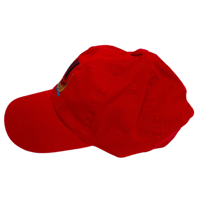 Blue/Red Viking ship on red baseball cap