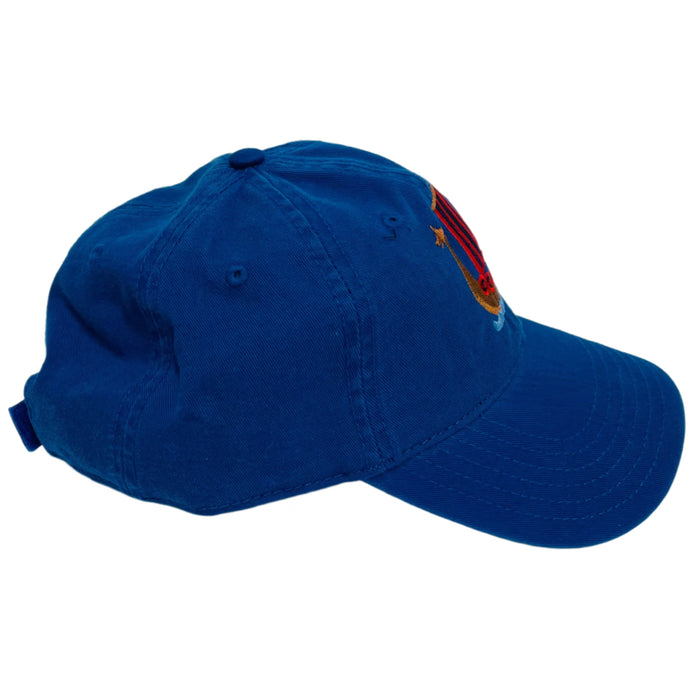 Blue/Red Viking ship on royal blue baseball cap