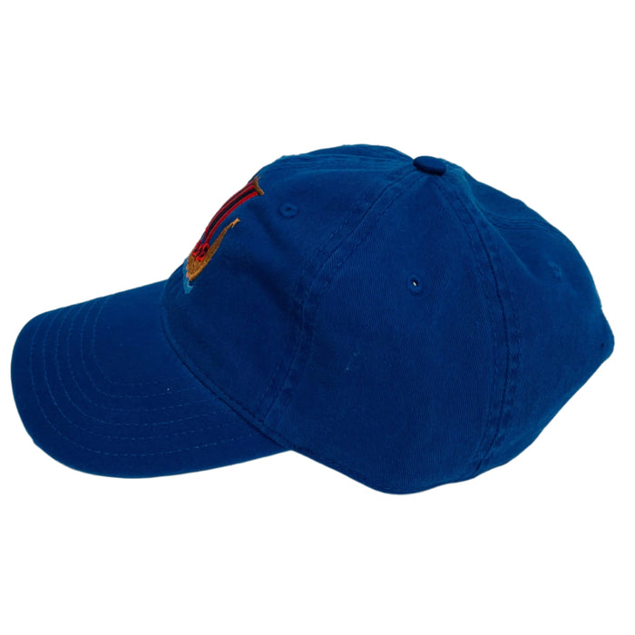 Blue/Red Viking ship on royal blue baseball cap