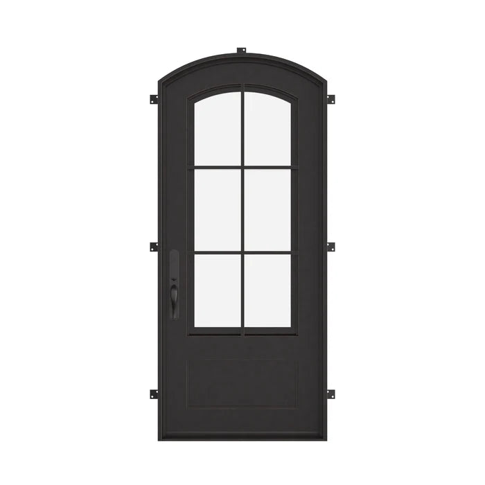 Bristol curved top iron single exterior door with efficient glass.
