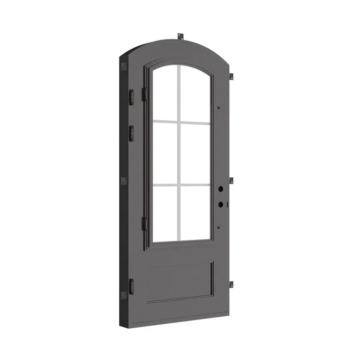 Bristol arch top single exterior door in bronze finish for cold climates.