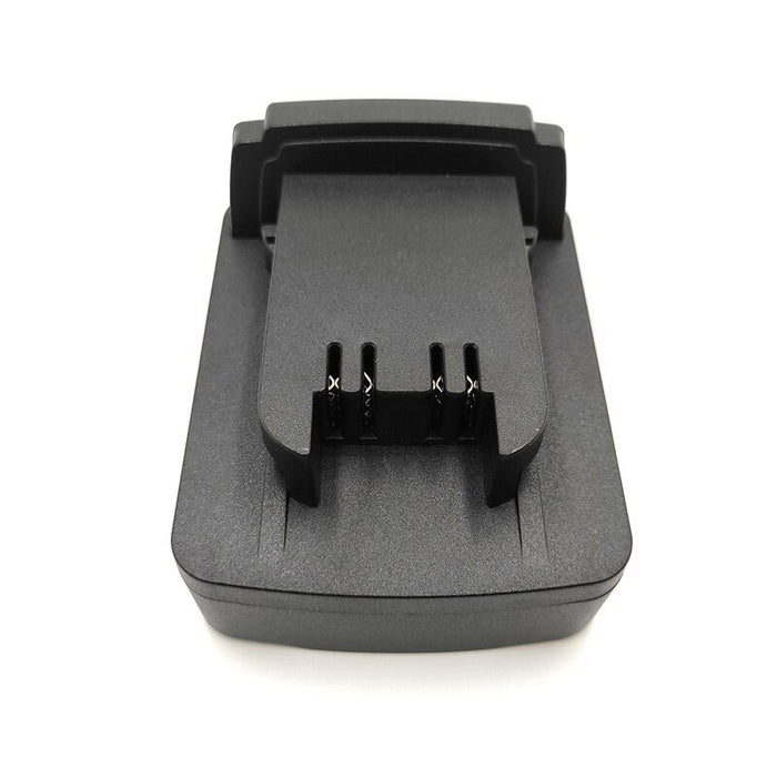 CAT 18V to Milwaukee M18 battery adapter - Milwaukee tool-side connection, T-shaped rail and four spring-clip terminal slots