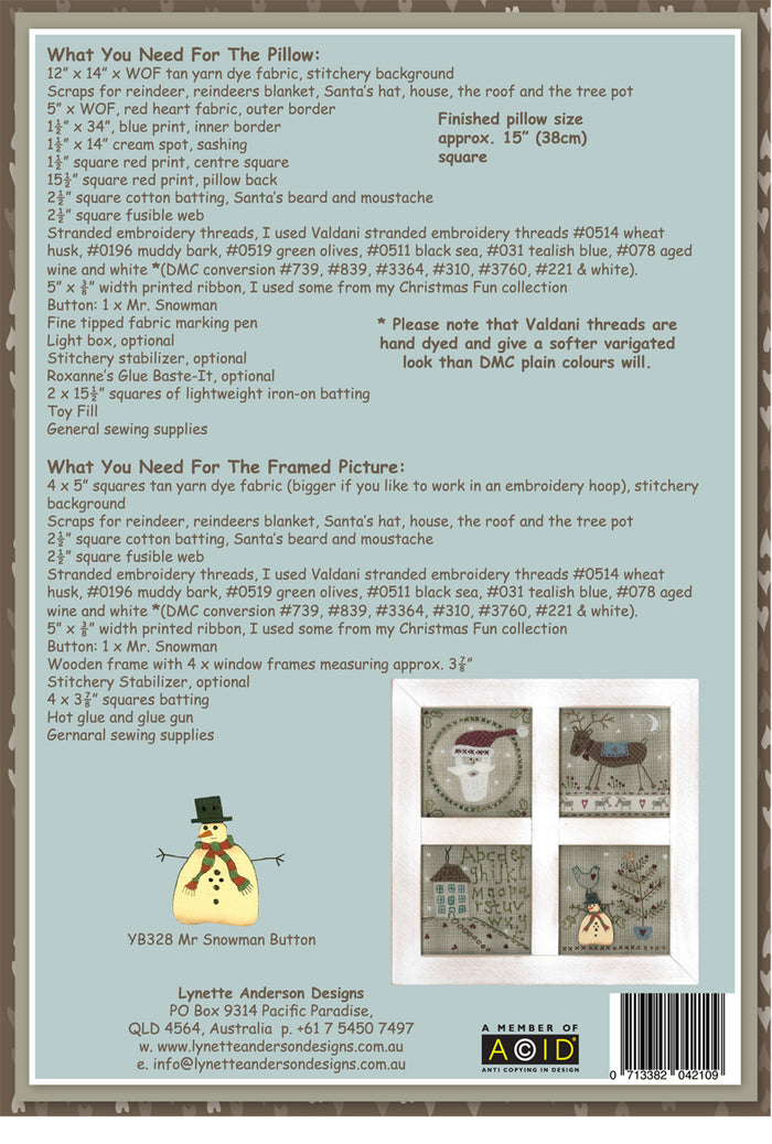 Christmas Friends by Lynette Anderson Pattern Back
