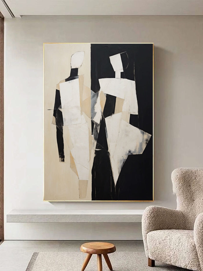 Black and Beige Abstract Art Black and Beige Minimalistic Wall Art Abstract Figure Canvas Art Abstract People Oil Painting Modern Wall Art