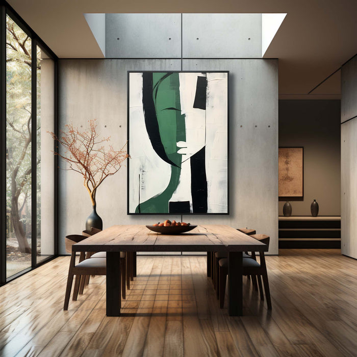 Green And White Minimalist Abstract Art On Canvas Green And White Minimalist Wall Hanging Painting