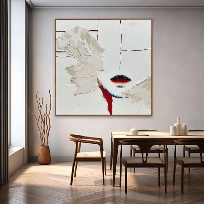 Large Red Lips Abstract Art for Sale Large Red Lips Plaster Texture Canvas Painting Red Lips Wall Art