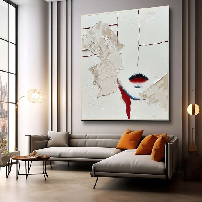 Large Red Lips Abstract Art for Sale Large Red Lips Plaster Texture Canvas Painting Red Lips Wall Art