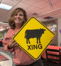 Cow Crossing Wooden Sign