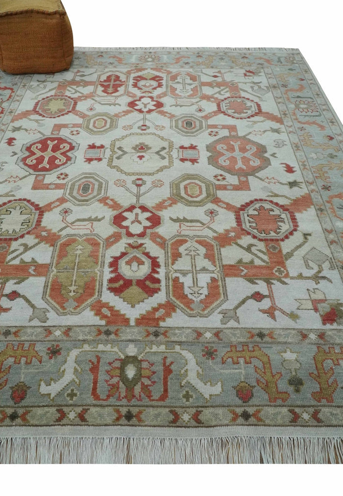 Custom Made Hand Knotted Ivory, Silver and Rust Traditional Wool Area Rug - The Rug Decor