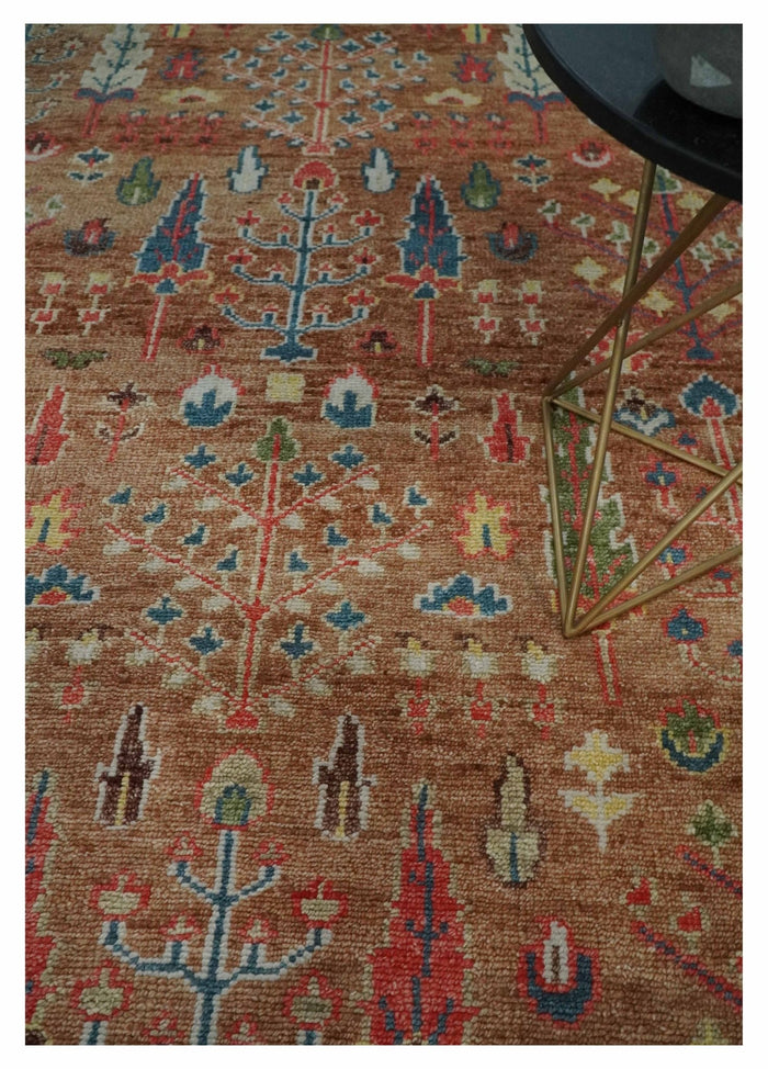 Custom made Tree of Life Brown and Rust Hand Knotted Traditional Oushak Wool Rug - The Rug Decor