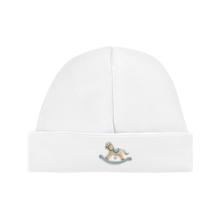 Cute Rocking Horse Hat White with Piping