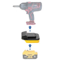 DeWalt 20V MAX to Earthquake 20V XT battery adapter - compatibility diagram showing battery, adapter and impact wrench