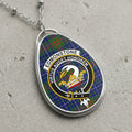 Edmonstone clan Scottish tartan necklace with clan crest on tartan background