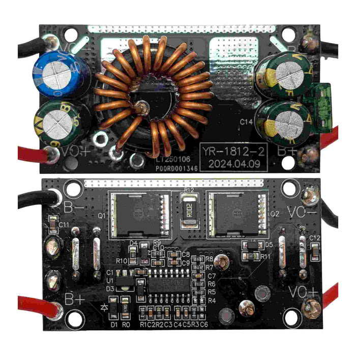 Einhell 18V PXC to Milwaukee M12 battery adapter - both faces of the circuit board, coil, capacitors and lead wires