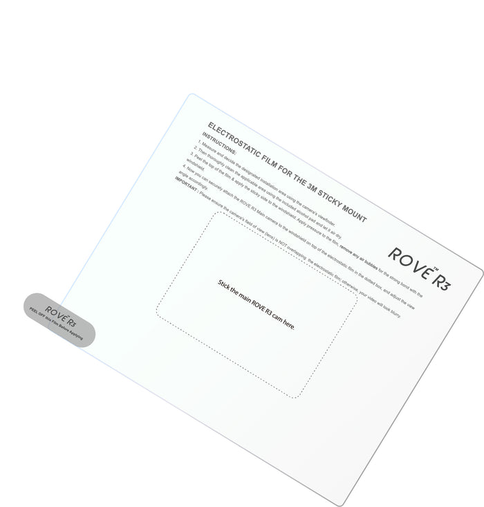 Single electrostatic film for ROVE R3 front camera instruction sheet with label
