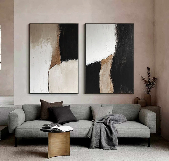 Elegant Neutral-Toned Abstract Wall Art Duo for Home Decor #BAS 002