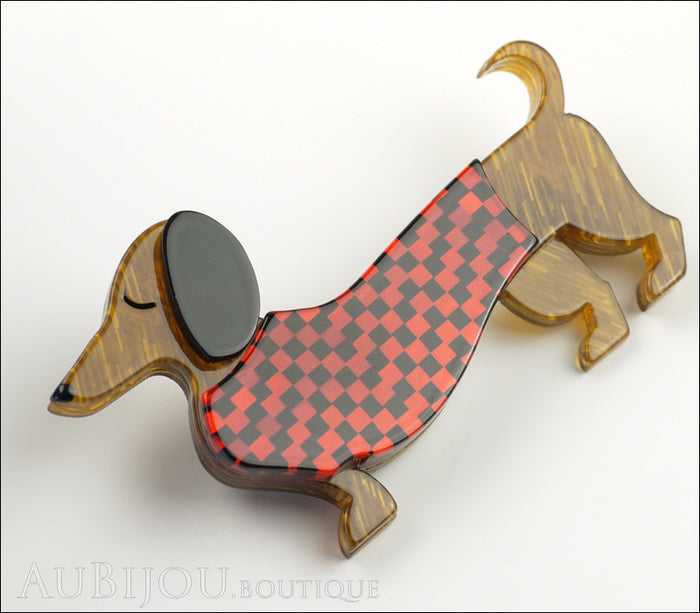 Erstwilder Brooch Pin Samuel the Silly Sausage Dachshund Red Side