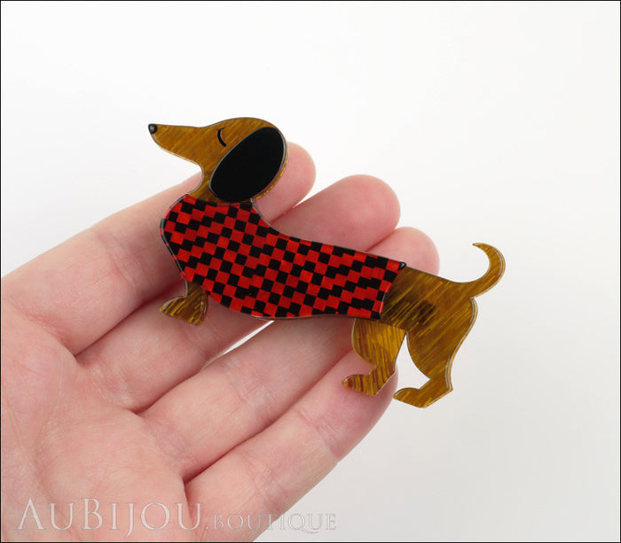 Erstwilder Brooch Pin Samuel the Silly Sausage Dachshund Red Model