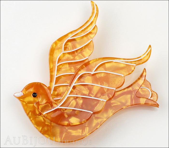 Erstwilder Pin Brooch Barbarella’s Bird Yellow-Orange Front