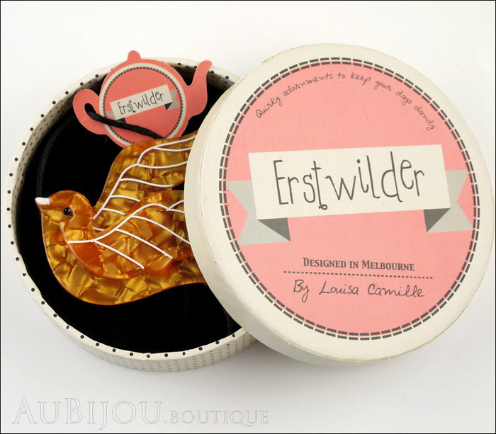 Erstwilder Pin Brooch Barbarella’s Bird Yellow-Orange Box